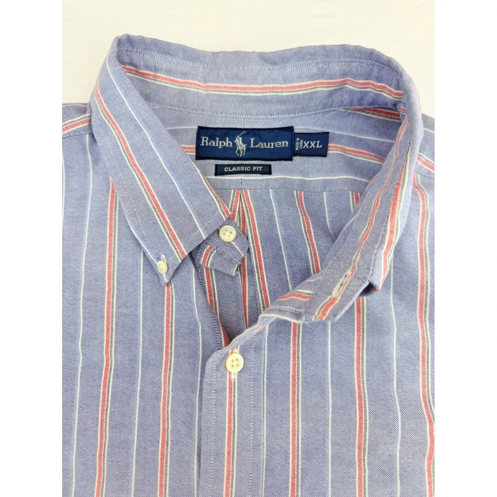 Ralph Lauren Mens XXL Classic Fit Striped Oxford Button Down Shirt Blue Red